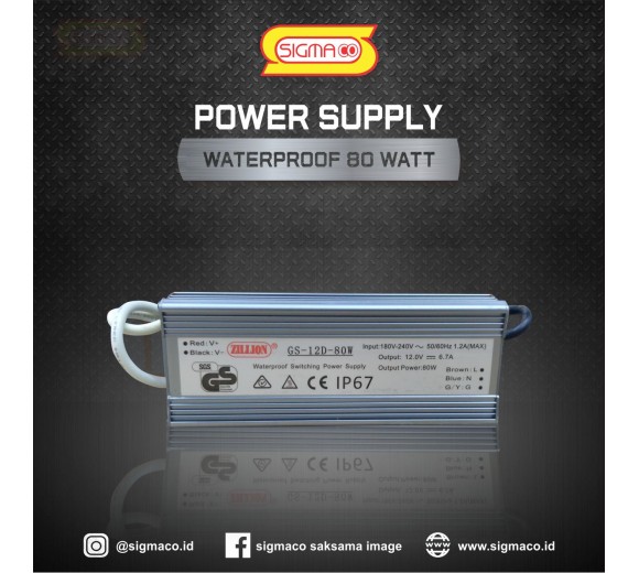 Power Supply Waterproof 12V 80W 6.6A